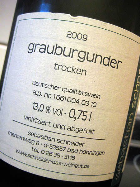 2009 Grauburgunder trocken - Sebastian Schneider | WeinSpion | Das Leben  ist zu kurz für schlechten Wein