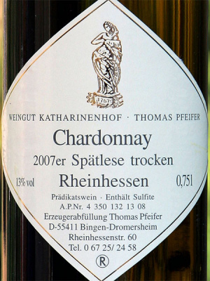 2007er Chardonnay Spätlese trocken - Weingut Katharinenhof